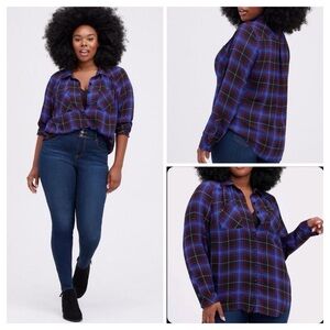 Torrid plaid Madison Georgette button-up collared long sleeve shirt